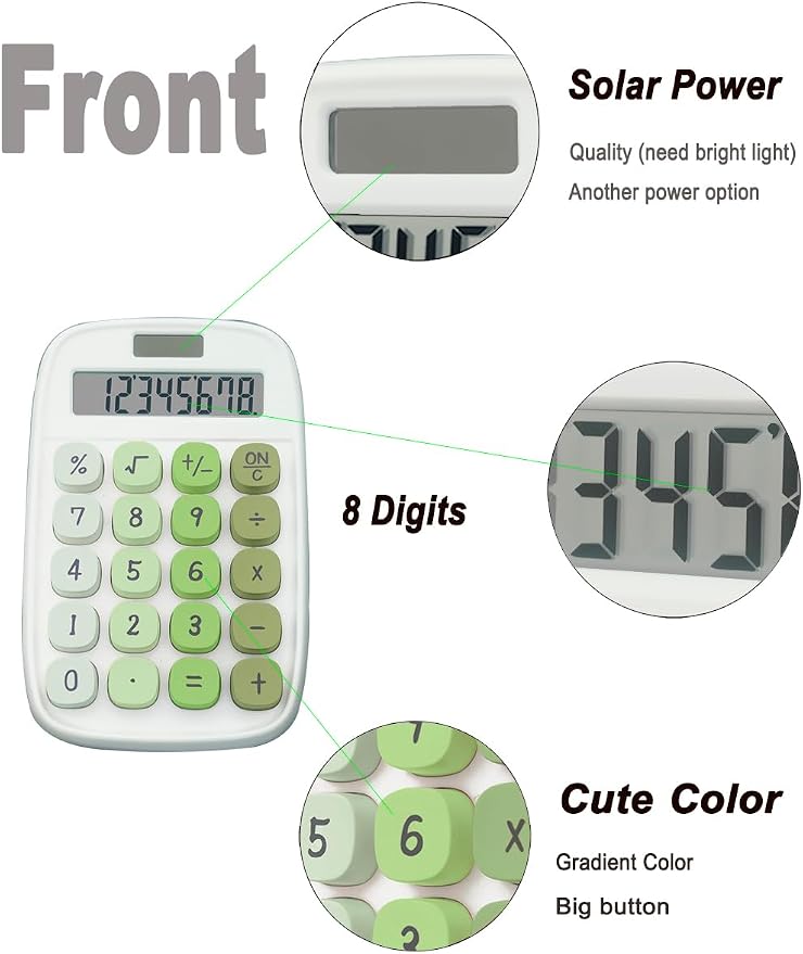 Mechanical Calculator, Bubble Calculator (Green) | Large LCD Display 8 Digit Tilt Screen and Big Button for Teachers Students Basic Office
