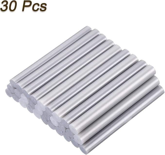 uxcell 30pcs Mini Hot Glue Gun Sticks 4-inch x 0.43-inch High Sticky Large Hot Glue Sticks for Glue Gun, Metallic Silver
