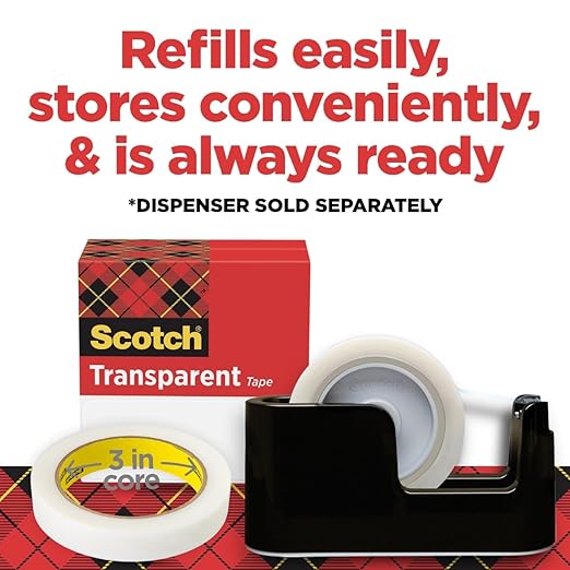 Scotch Transparent Tape, 3/4 in x 2592 in, 1 Roll