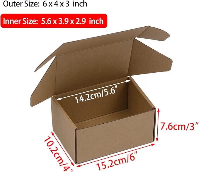 6x4x3 Inches Shipping Boxes Pack of 25, Brown Corrugated Cardboard Boxes for Small Bussiness