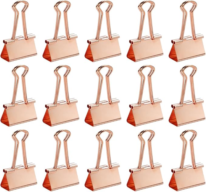 JAM PAPER Colorful Binder Clips - Medium - 1 1/4 Inch (32 mm) - Rose Gold Binderclips - 15/Pack