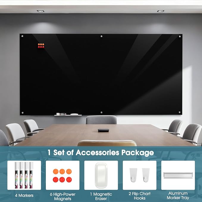 MaxGear 96" x 48" Glass Whiteboard Wall Mounted for Office Home Classroom | Magnetic Glass Dry Erase Board, Tempered Glass, Steel Backed, Non-Porous Surface, Frameless Design, Hardware Included