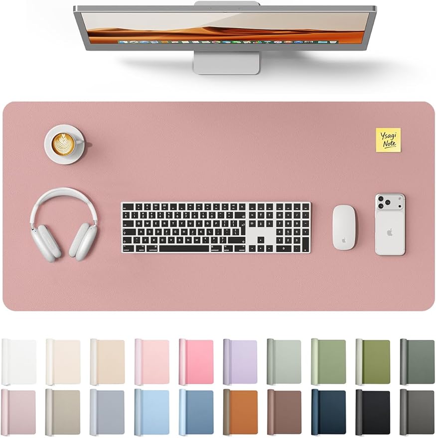 YSAGi Leather Desk Protector, Office Mat, Large Mouse Mat, Non-Slip PU Leather Blotter, Laptop Desk, Waterproof Writing Pad for Office and Home (Pale Mauve, 35.4" x 17")