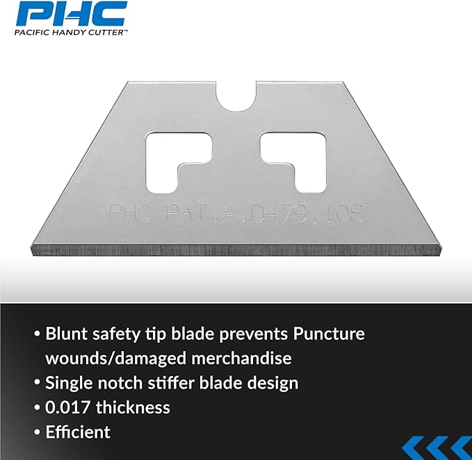 Pacific Handy Cutter SP017 Safety Point Blade for phc Safety Cutters, Pack of 100, Sharp Edge, Point Razor Blades for Injury Reduction, Cuts Boxes, Cardboard, Tape, Plastic Straps, and More