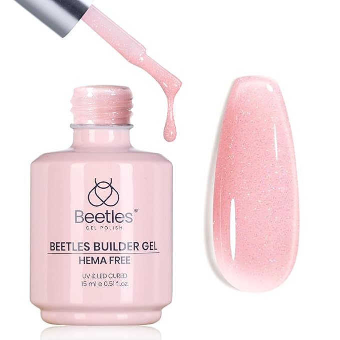 Beetles Builder Gel for Nails HEMA-Free, 15 ML 7 in 1 Pink Glitter Builder Nail Gel for Nail Apex & Nail Extension Builder Strengthening Nail Art Design for Beginner Women,UV & LED Lamp Needed