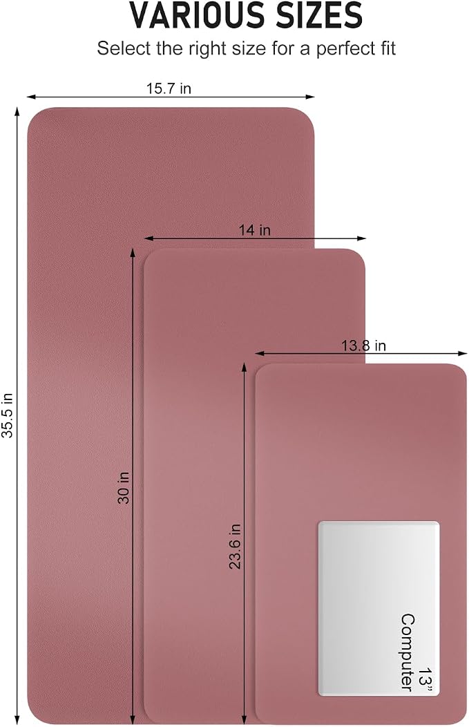 Desk Pad, 23.6" x 13.8" PU Leather Non-Slip Desk Mat Large Mouse Pad for Desktop, Waterproof Laptop Computer Writing Mat for Office, Home, Work, Gaming, Deep Red