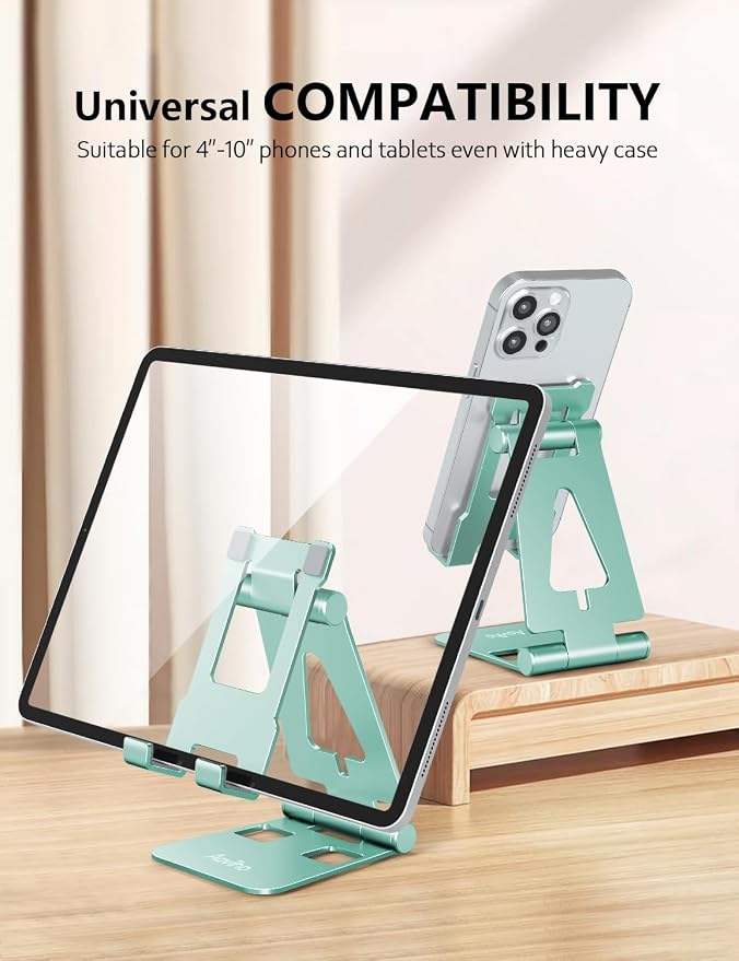 Aoviho Foldable Cell Phone Stand for Desk, Holder for iPhone,Mint Green | Folds Flat for Easy Storage, Hands-Free Viewing, Fits iPhone 17/16/15 Series & Samsung Galaxy, Ideal for Office & Home