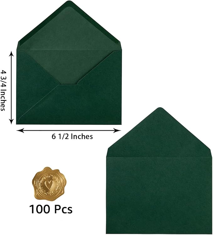 100 Pieces A6 Envelopes Colorful 4x6 Envelopes for Greeting Cards, Birthday, Weddings, Baby Shower Invitation Cards (6 1/2 x 4 3/4 Inches, Dark Green)