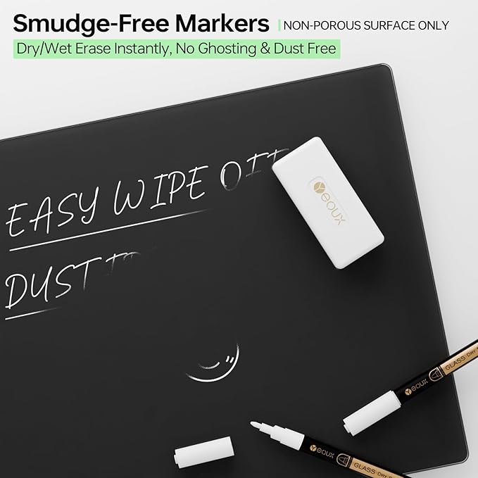 YEOUX Dry Erase Markers for Glass Board | No Residue | Whiteboard Markers | 1mm Ultra-Fine Tip Liquid Chalk Markers 4 Pack (White)