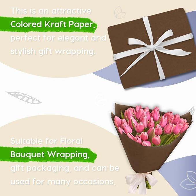 SMART&CASUAL 24" x 1,500" (125') Coffee Kraft Craft Paper Roll for Gift Wrapping Bulletin Board Bouquet Flower Kids Art Packing Parcel Table Covering 80GSM 55LB (Coffee, 24" x 125')