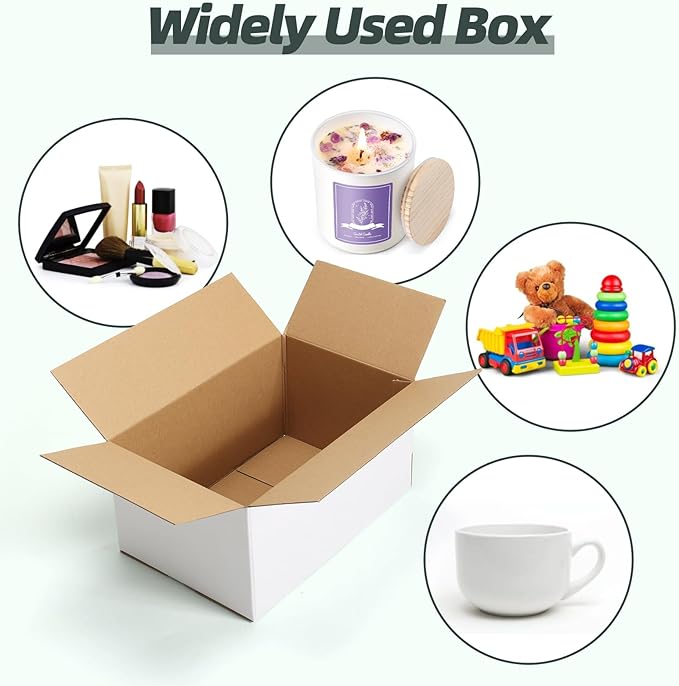CRUGLA 12x8x6 Shipping Boxes 15 Pack, White Corrugated Cardboard Boxes with Side-Lock and Pre-Applied Double-Sided Tape, Easy Assemble Packing Mailer Boxes for Small Business Shipping