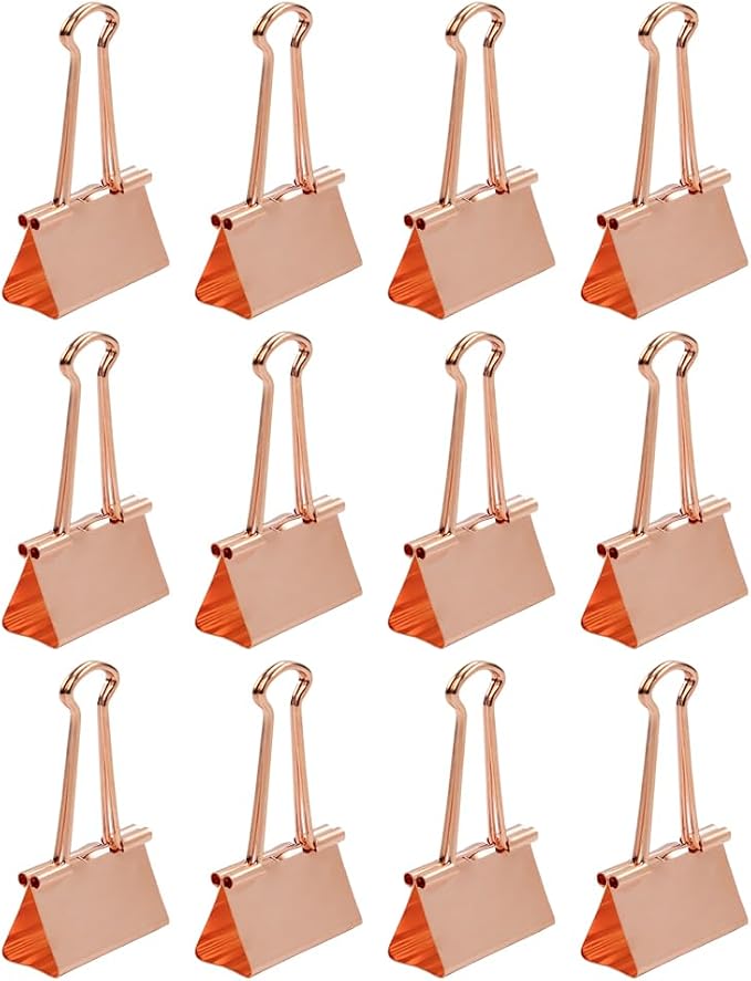 JAM PAPER Colorful Binder Clips - Large - 1 1/2 Inch (41 mm) - Rose Gold Binderclips - 12/Pack