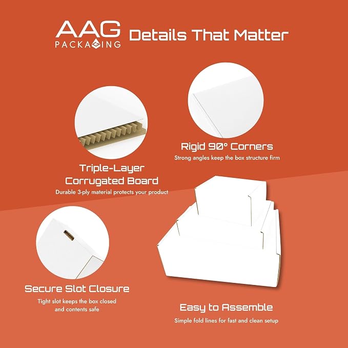 Corrugated Shipping Box Mailers, Kraft Brown, Triple-Layer Board Secure Slot Closure (White, 12"x9"x4" / Set of 10)