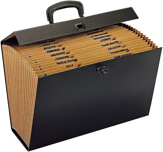 Staples Expanding File with A‑Z Index, Legal Size, 19‑Pocket Accordion Organizer, Durable Black Construction