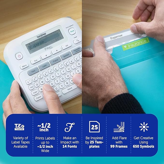 Brother P-Touch PTD220 Portable Label Maker Bundle for Home & Office Organization with Carry Case and TZe-231 Black on White Laminated Tape (2-Pack)