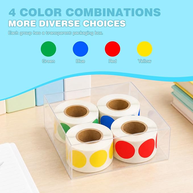 3/4 Inch Color Coding Label Stickers,2000PCS Circle Inventory Sticky Dots Sticker (Red/Blue/Yellow/Green)