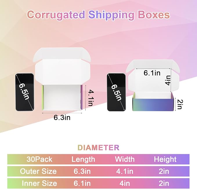 6x4x2 Small Shipping Boxes for Small Business, 30 Pack Colorful Cardboard Boxes for Shipping Mailing