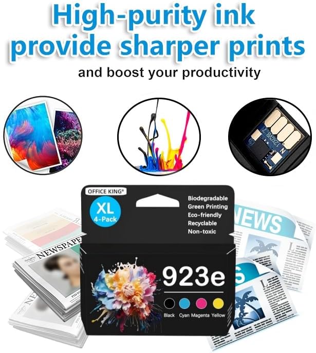 923XL 923e Ink Cartridges Combo Pack Replacement for HP 923XL 923e Ink Cartridges for HP OfficeJet Pro 8135e 8130e 8139e 8138e 8122e 8120e 8124e 8125e 8130e 8132e 8134e Printer(with Chip)