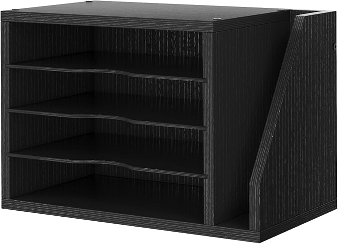 Mail Sorter, File Organizer Desktop, Wood Desk Organizer with 3 Adjustable Shelves, Mail Holder for Office, Home, Letter Sorter File Holders for Envelopes, Mail Supplies Magazines, Black