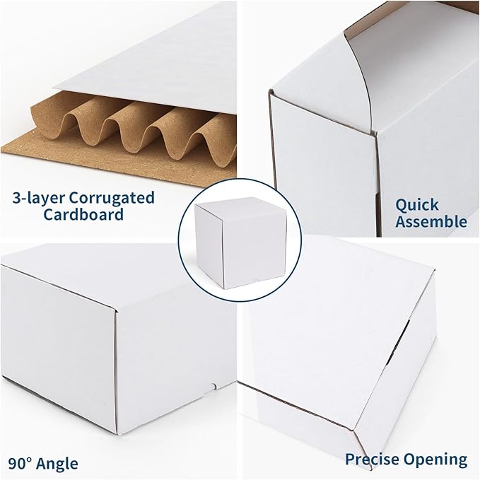 ZBEIVAN 8x8x8 White Shipping Boxes Set of 15, Corrugated Cardboard Mailer Boxes for Packaging Small Business Mailing Gifts
