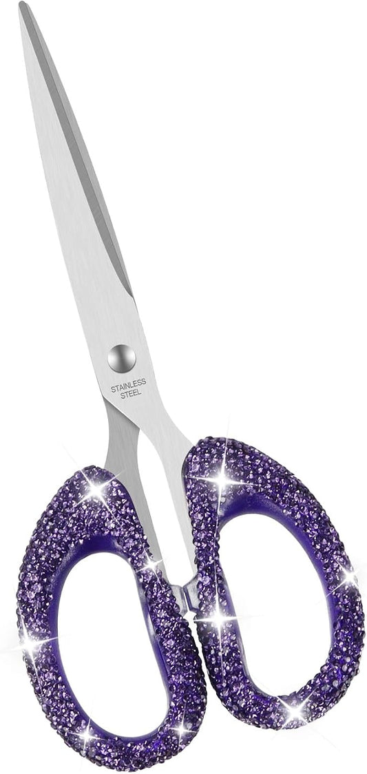 MultiBey 7.7" Rhinestone Cute Scissors, Purple | Cute Sparkly Rhinestone Scissors with Stainless Steel Blades | Aesthetic Craft Shears for Scrapbooking, Journaling & Office