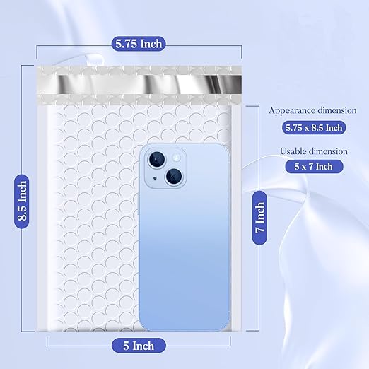 Fuxury Bubble Mailers 5x8.6" 800 Pack White Waterproof Padded Envelopes Usable Size 5x7" Self Seal Bubble Envelopes Padded Mailers Shipping Bags for Mailing Jewelry Makeup Small Business