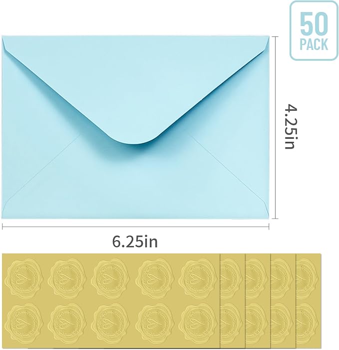 50 PCS Light Blue Colorful A4 Envelopes,4x6 Envelopes for Invitations | 4x6 Envelopes for Greeting Cards, Great for Invitations, Wedding Invitation, Birthday, Baby Shower, Graduation