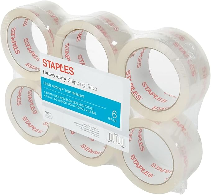 STAPLES Heavy‑Duty Shipping Packing Tape, 1.88” x 54.6 Yards — 6/Rolls