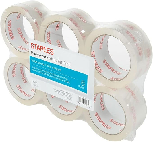 STAPLES Heavy‑Duty Shipping Packing Tape, 1.88” x 54.6 Yards — 6/Rolls
