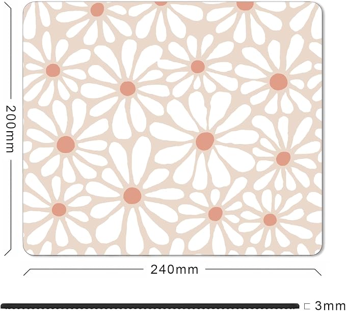 Square Cute Mouse Pad Daisy, Boho Floral Flower Mouse Pads for Desk, Non-Slip Rubber Beige Mousepad Washable Cloth, Minimal Computer Pad Decor Gifts, Coworker Gift for Girls Kids Women, 9.5x7.9 inch