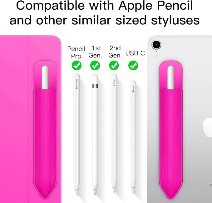 MoKo Adhesive Pencil Case Holder Sticker for Apple Pencil, Pitaya Red | Elastic Pencil Pocket Pouch, Adhesive Sleeve, Attached to iPad Case, For Pro/USB-C/1st/2nd Gen and Similarly Stylus Pens