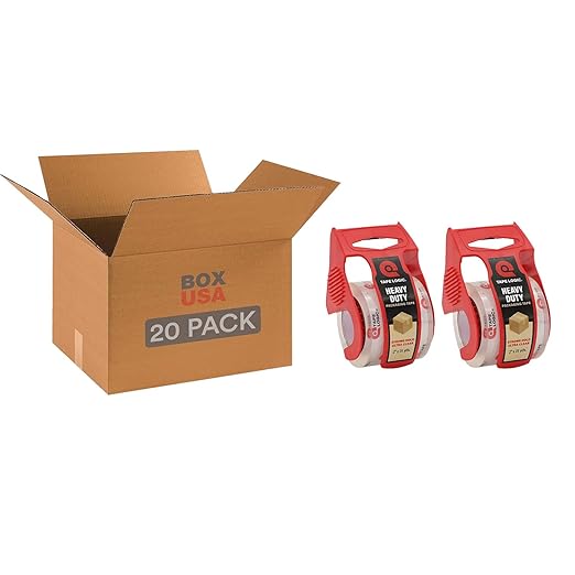 BOX USA Moving Boxes 18"L x 14"W x 12"H (20-Pack) + Packaging Tape 2" x 25yd (2-Pack) - Moving Supplies Bundle