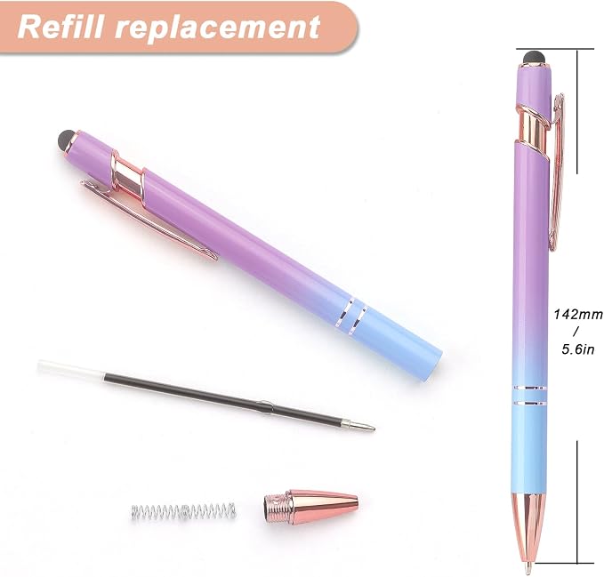 Bribobo 6 Pack Ballpoint Pen 2-in-1 Pen with Stylus tip, 1.0 mm Black Ink | Metal Stylus Pen for Touch Screens