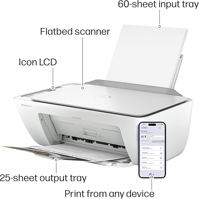 HP DeskJet 2827e Wireless All-in-One Color Inkjet Printer, Scanner, Copier, Best-for-Home, 3 Month Instant Ink Trial Included, AI-Enabled (6W7F5A)