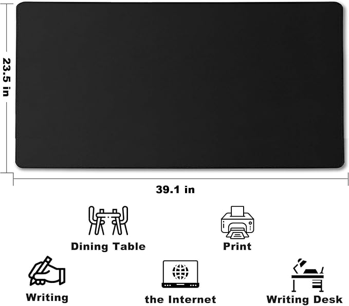 39.1" x 23.5" Waterproof Fabric Desk Pad, Black | Rubber Anti-Slip Base Stitched Edges No Curling Fits Laptop Keyboard and Mouse Smooth Office Mat Large Mouse Pad Work Game