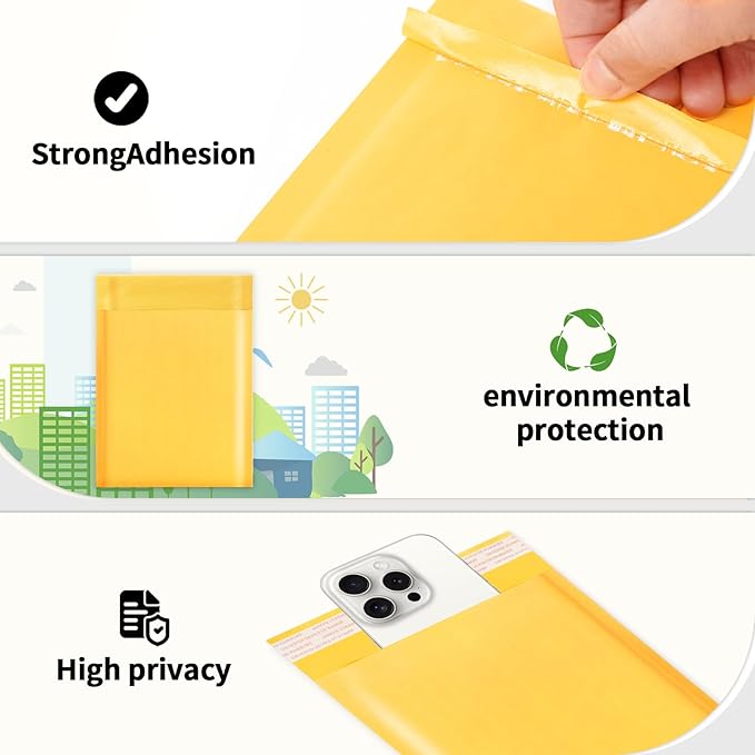 52Pack Yellow 6x10inch Kraft Bubble Mailers Small Business Mailing Packages Self-Sealing Paper Envelopes, Mailer Shipping Padded Envelopes with Strong Adhesion for Jewelry Makeup Supplies