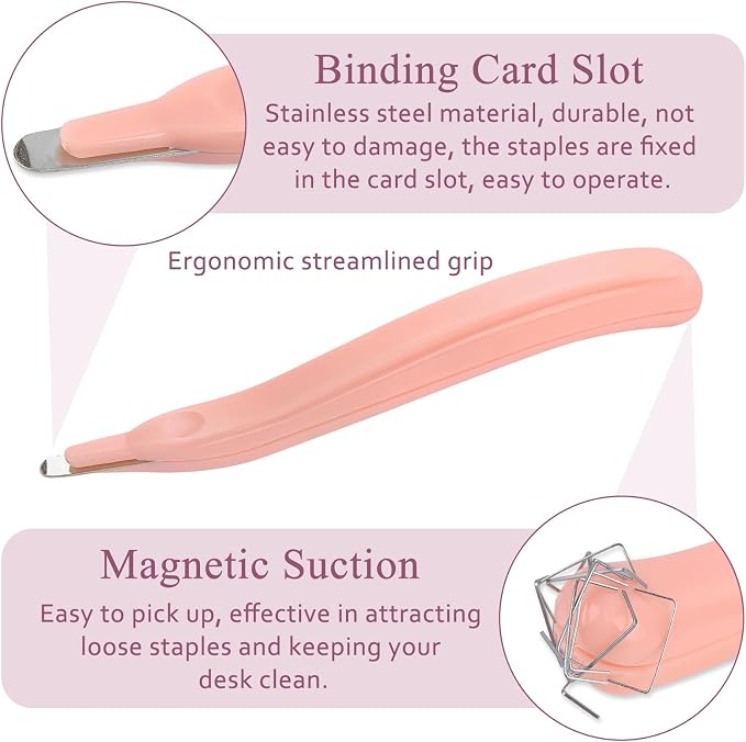 Staple Puller Remover, Magnetic Tip for Effortless Staple Removal, Professional Stapler Remover for School, Office, and Home, Pink