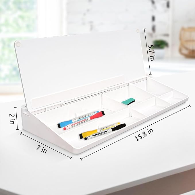 DOLLAR BOSS Glass Desk Whiteboard Small Dry Erase Board, White | Desktop White Board with Storage Drawer, Computer Keyboard Stand, Desk Organizer, Office Supplies, With Markers, Eraser