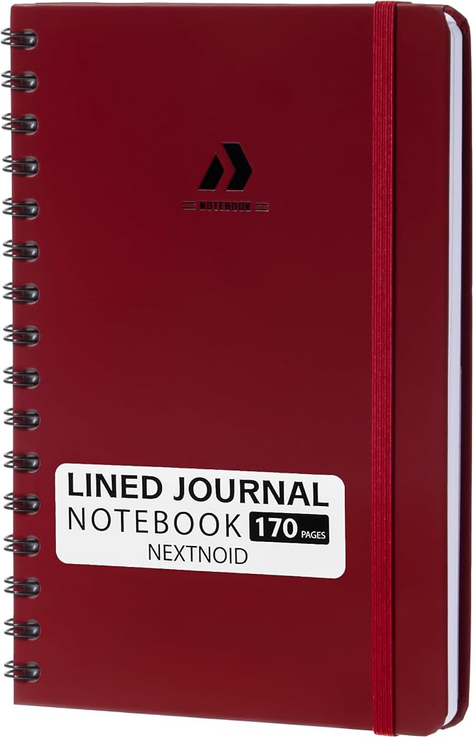 Nextnoid A5 Lined Spiral Notebook - 170 Pages, College Ruled, Wine Red | Hardcover Notebook for Everyday Writing, A5 Size (5.8" x 8.3") Journal for Work and School, Daily Journaling and Notetaking
