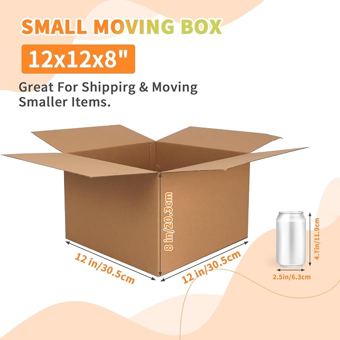Rempry Brown 12x12x8 Shipping Boxes Set of 15, Corrugated Cardboard Box for Mailing, Packaging Small Business, Kraft Mailer Gift Boxes