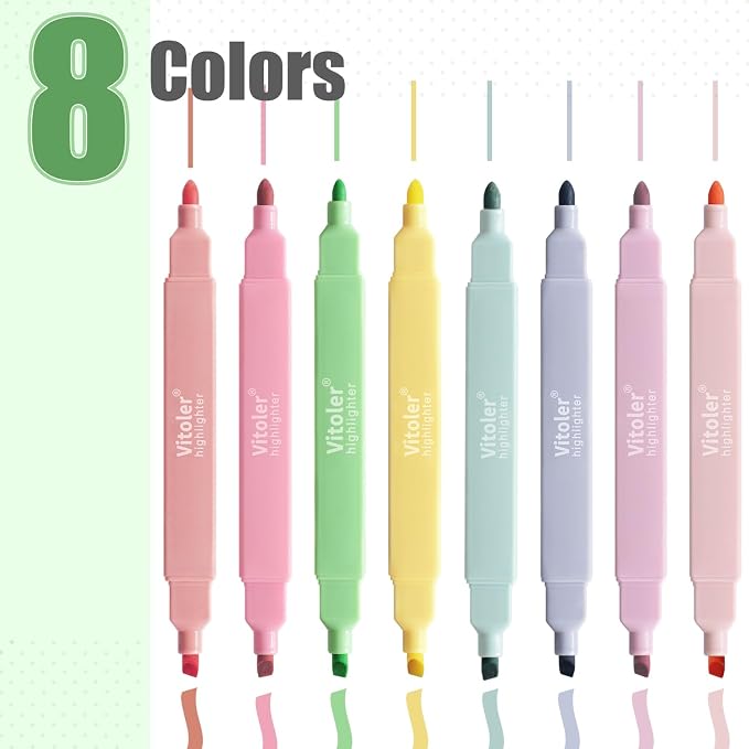 Vitoler 8pcs Aesthetic Highlighters, Chisel & Fine Tips Bible Highlighters | For teachers, For nurses, For women, For bibles, For markers, Aesthetic, For journaling, For office, For School Supplies