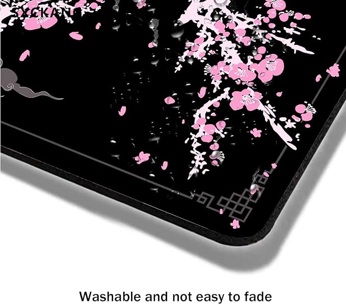 Japanese Aesthetic Mouse Pad, Pink Cherry Blossom Mousepad, Black Cute Small Mouse Mat for Work, Game, Office, Home, Computer Accessories - Japan Sakura Flowers Art, 9.5" x 7.9"