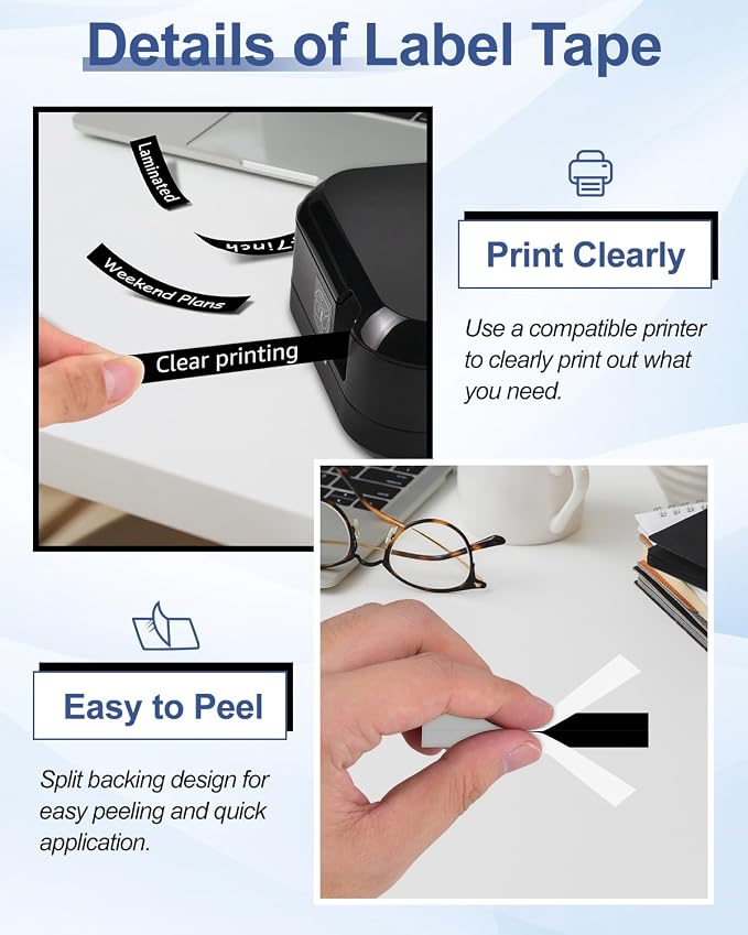 5 Pack Compatible with P-Touch TZe-335 AZE-335 TZ-335 White on Black 12mm 0.47'' Laminated Label Tape Replacement for Ptouch PT-H100 PT-D200 D210 D400 PT-P700 PT-1000 PT-2030 Label Maker