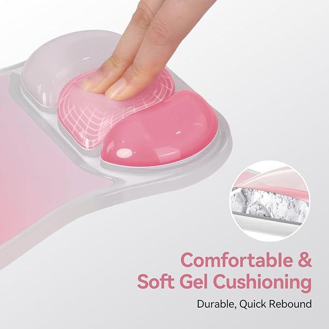 TECKNET Gel Ergonomic Mouse Pad, Mouse Pad with Wrist Rest with Gel Wrist Support for Relieve Wrist Pain Comfortably - Non-Slip Base & Waterproof Surface for Office, Gaming, and Study Comfort - Pink