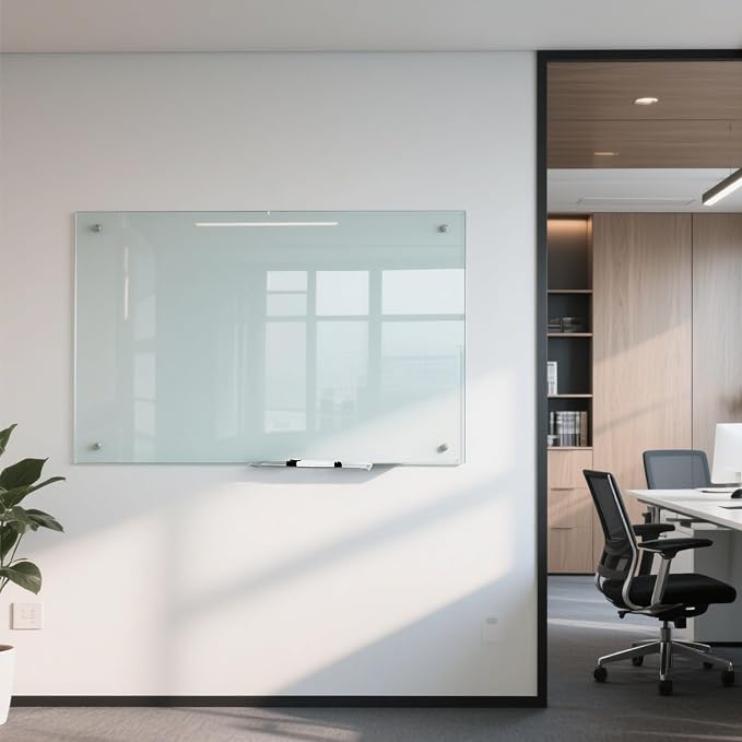 Glass Dry Erase White Board - 48 x 36 Inches Magnetic Glass Whiteboard for Wall Mounted, 4' x 3' Frameless Boards for Classroom Home, Office Supplies