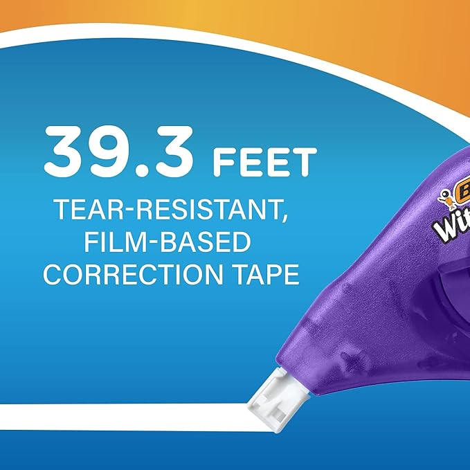 BIC Wite-Out Brand EZ Correct Correction Tape, 39.3 Feet, 2-Count Pack of White Correction Tape, Fast, Clean and Easy to Use Tear-Resistant Tape Office or School Supplies
