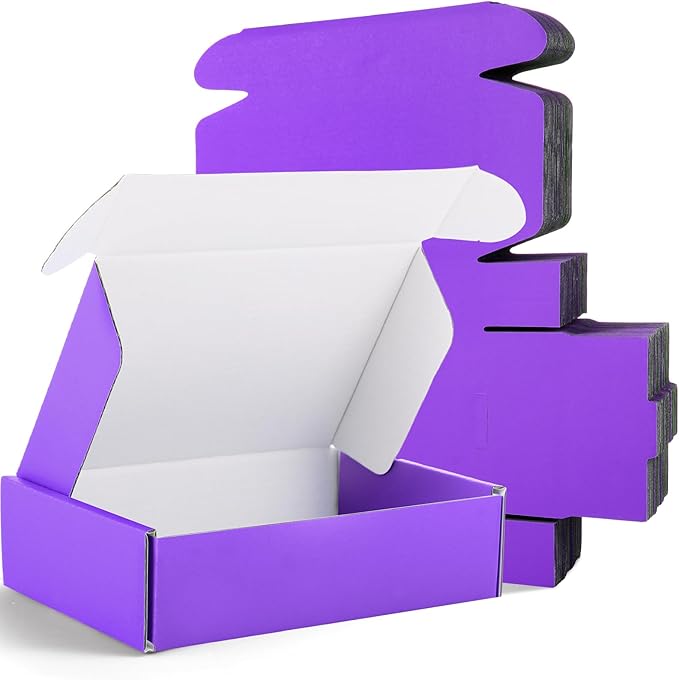 Spakon 50 Packs Shipping Boxes Cardboard Corrugated Mailer Packaging Boxes for Small Business Cute Small Box Cardboard Carton Box Mailers for Packaging Product(Purple,9 x 6 x 2.36 Inches)