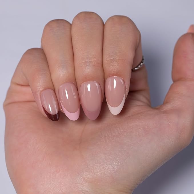 SXC Cosmetics French Tip Press On Nails 150 Pieces in 15 Sizes Ultra Fit with Pre-applied Tip Primer and Base Coat, No Need to File Fake Nails for Nail Art DIY X-Pro Tips (ST114-S Almond)