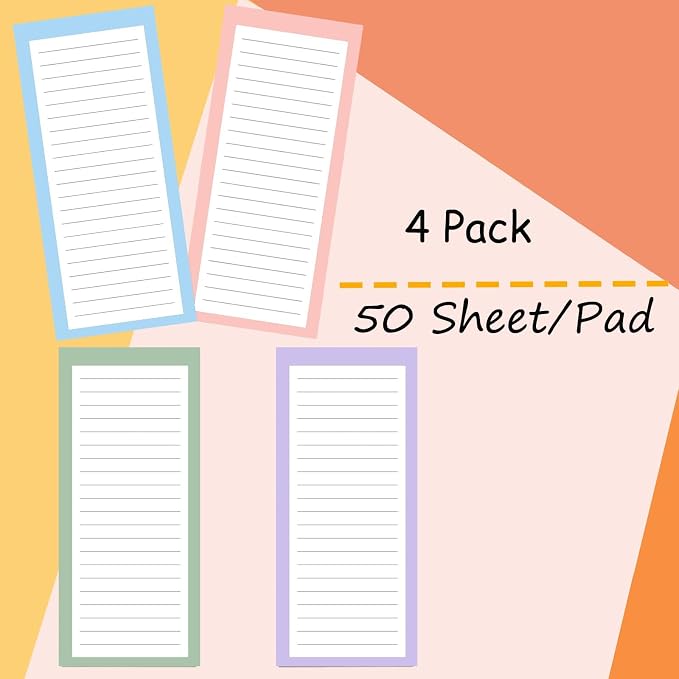 4 Pack Magnetic Notepads for Refrigerator,Grocery List Large Magnet Pad for Fridge,Full Magnet Design Magnetic Memo Pads for Grocery List, Shopping List (Simple style, 4 Pack)
