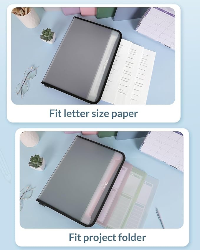 SKYDUE Accordion File Organizer, 7 Pocket Expanding File Folder with Front Pocket, Letter Size, Important Document Organizer with Double Zipper, School Office Supplies (Black, 1 Pack)